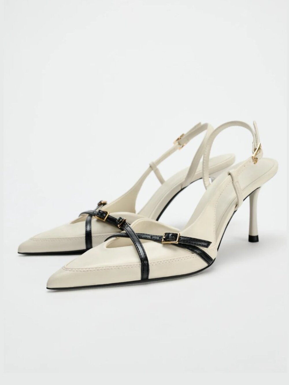 Zara Pointed Toe Double Buckle Slingback Pumps Size 6.5